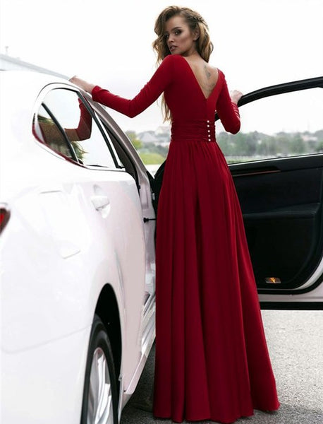 V-neck Long Sleeves Prom Dresses ...